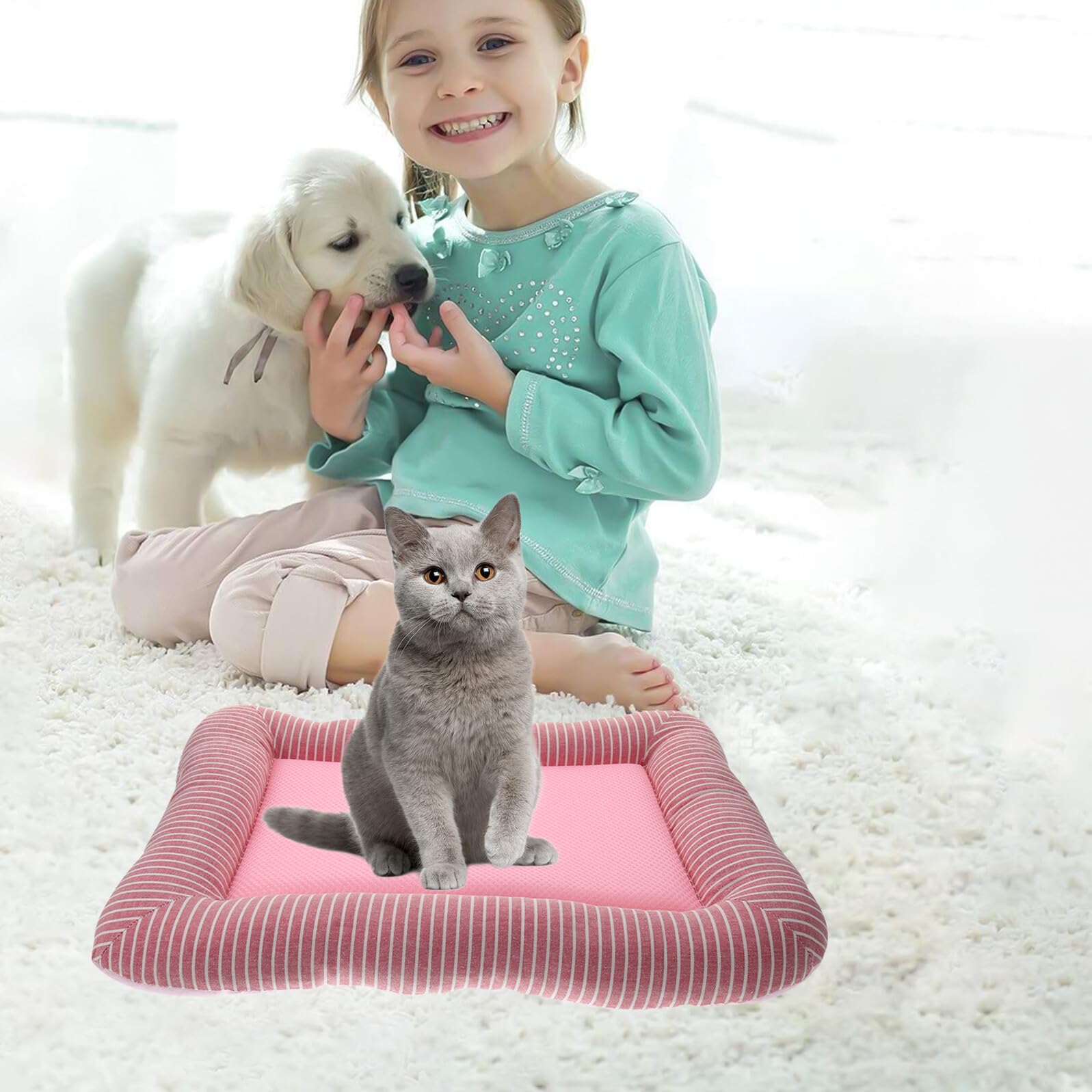 ibasenice Alfombrilla Refrescante para Perros y Gatos Cama Fría Portátil de Verano Colchón de Lavable Transpirable Rosa para Mascotas Pequeñas y Medianas