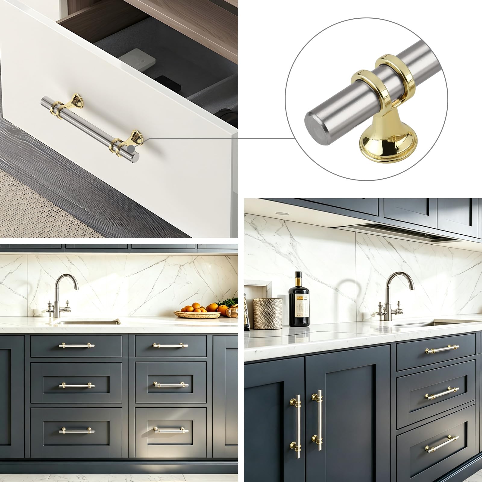 Rergy 10 Pack 3 Inch Hole Center Brushed Nickel and Gold Cabinet Pulls — Amazon image 6