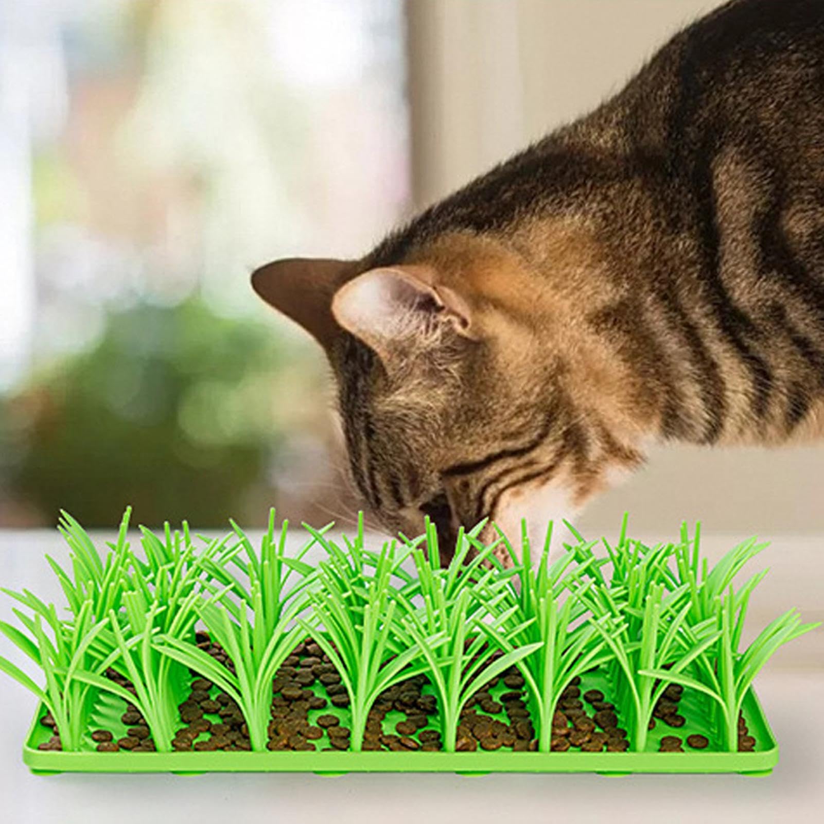 Silikon-Grasmatte Für Katzen - Grünes Gras Silikon Slow Food Matte | Schnüffel Matte Für Katzen | Futter Matte Für Katzen | Katzen Grasmatte Für Hauskatzen | Grasmatte Futterspielzeug Anti-Schlucken G