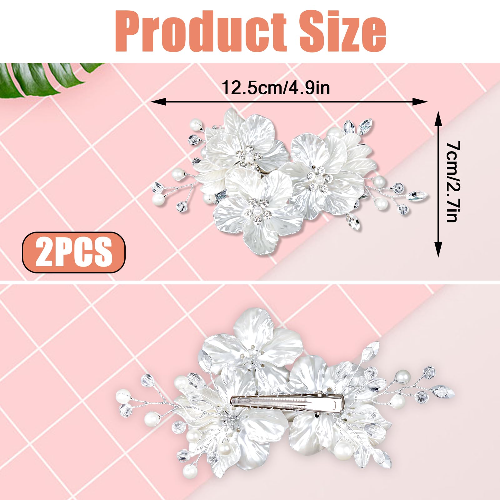 2Pcs Flower Bride Wedding Hair Clip Silver Piece Pearl Hair Clip Wedding Hair Accessories for Girls and Women Elegant Floral Hair Clips Crystal Fancy Hair Pins Bridal Rhinestone Barrettes Accessories - Image 2