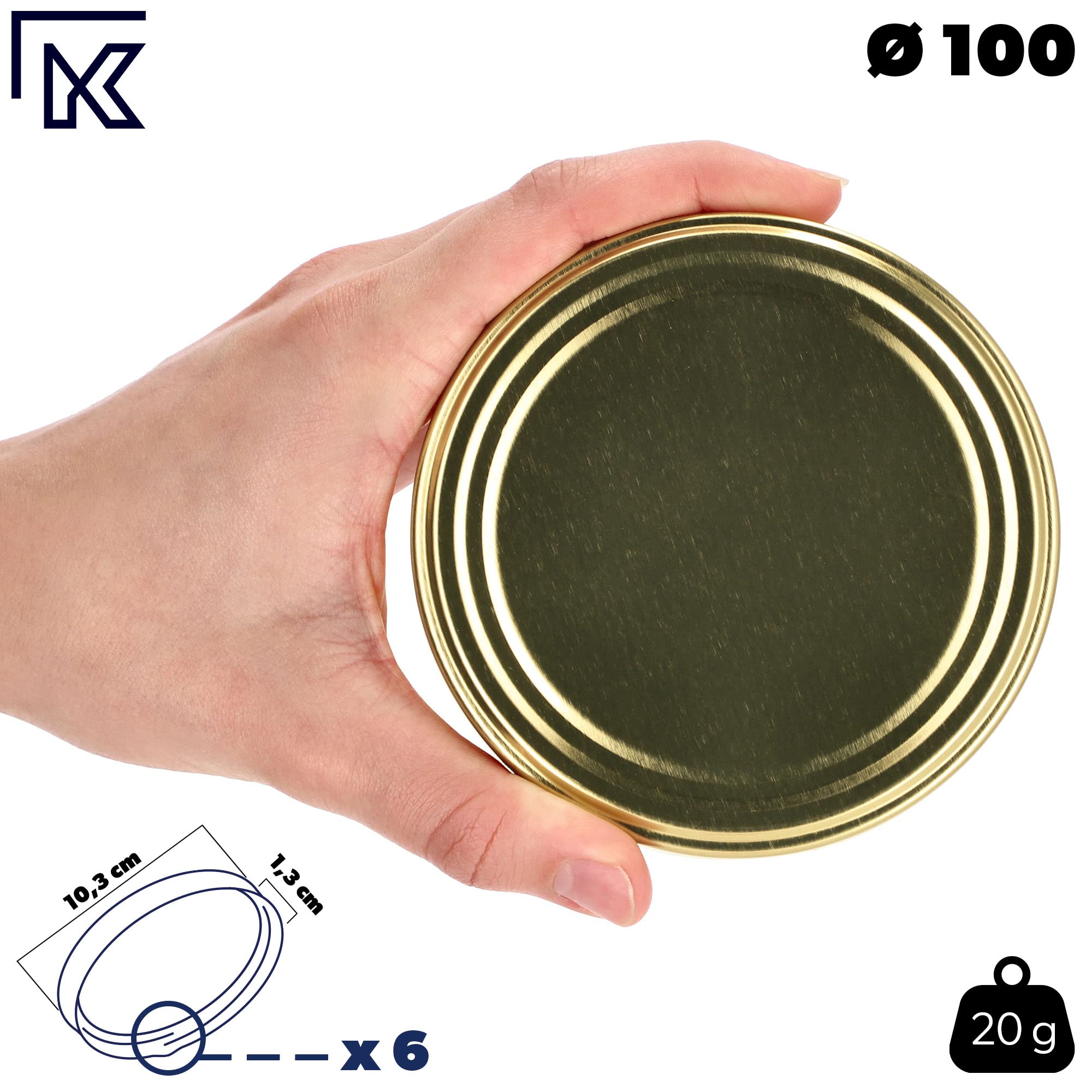 KADAX Set di 8 Barattoli in Vetro 4L con Coperchio a Vite fi100mm, Vasi Ermetici Bocca Larga per Conserve, Sottaceti, Fermentazione, Kombucha, Kimchi, Cetrioli, Frutta (Dorato)