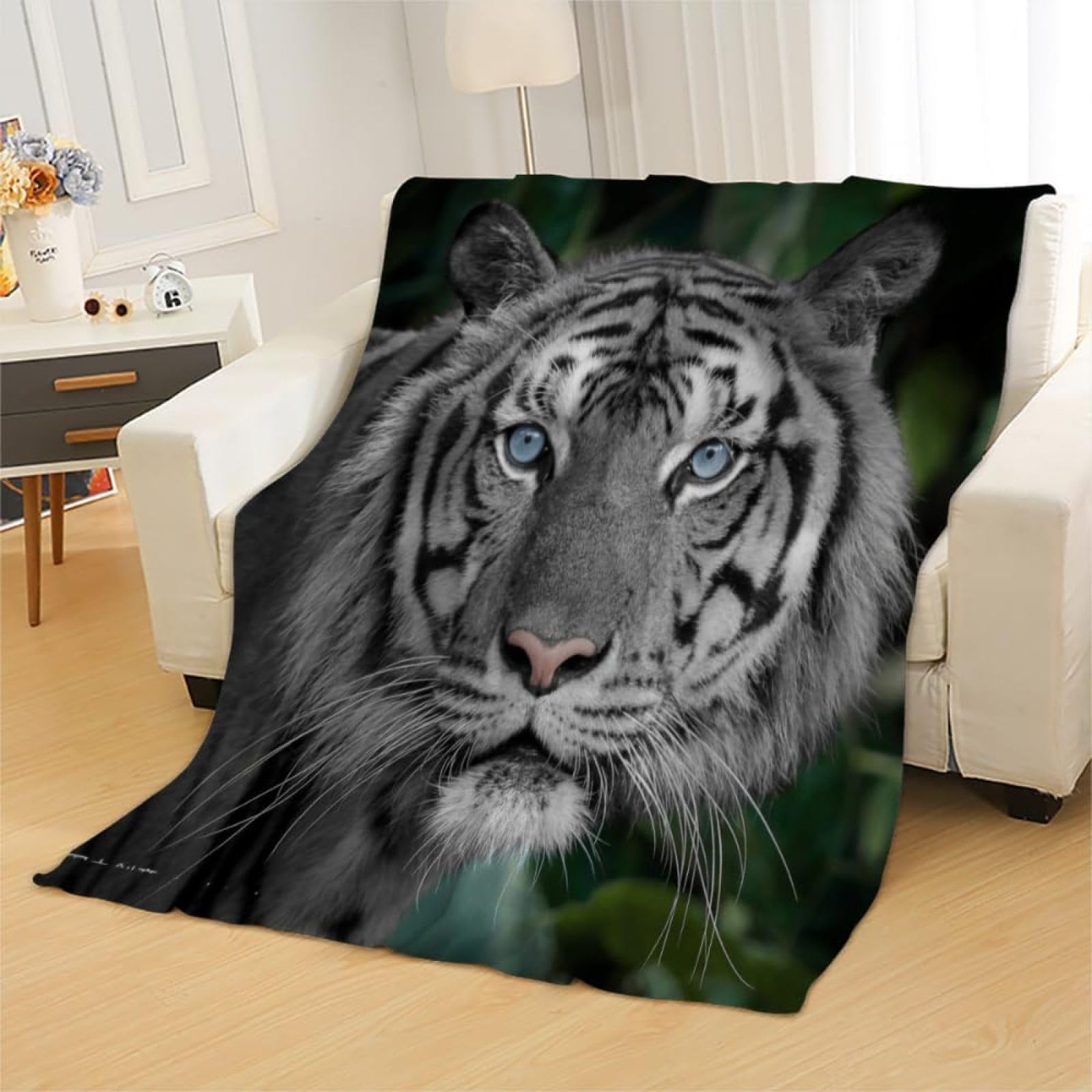 PALZLH Housse De Canapé Animaux & Tigre Blanc Plaid Couverture Polaire Epaisse, Plaid Couverture