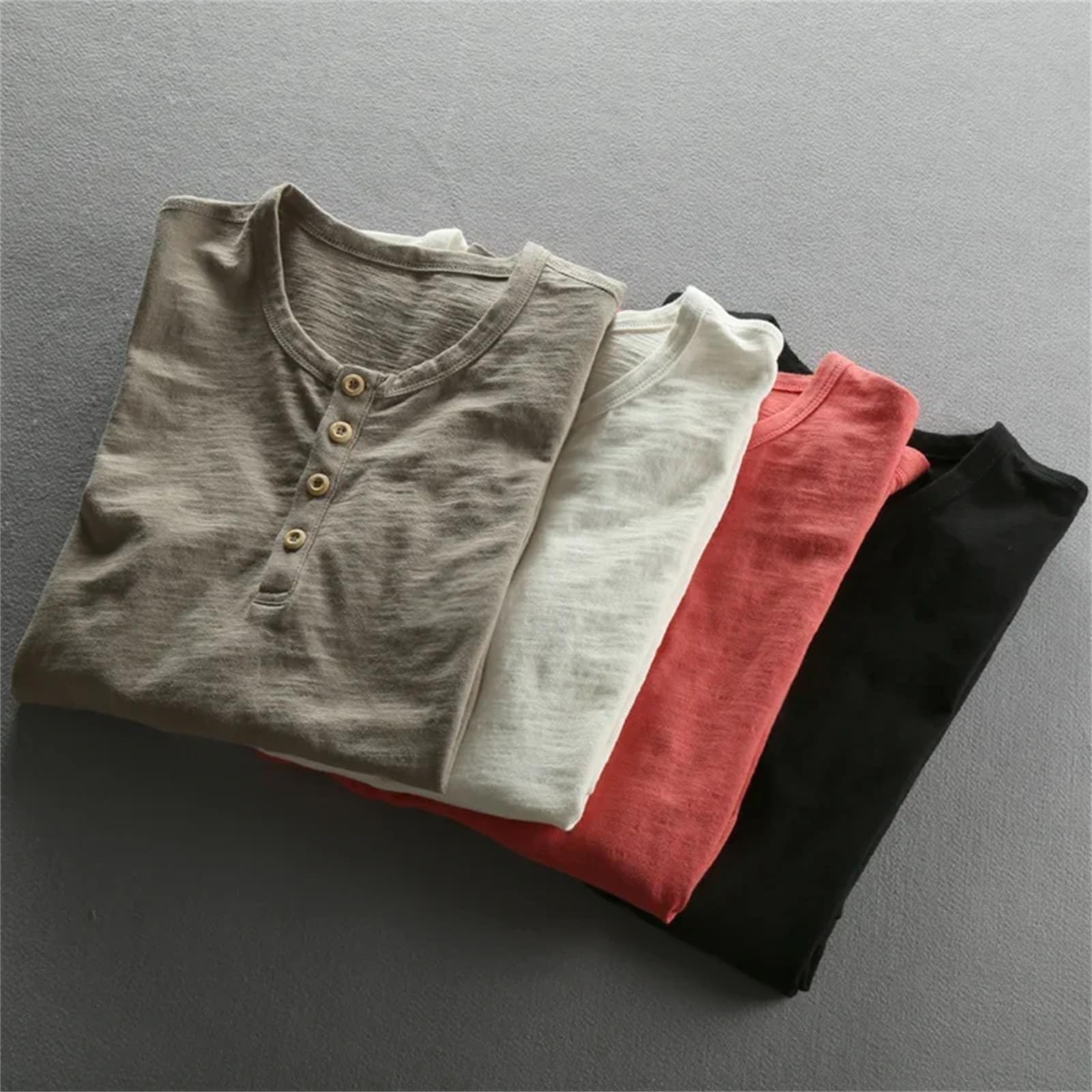 T-shirt retrò da uomo a maniche lunghe, casual, casual, in cotone, leggera, alla moda, con scollo rotondo