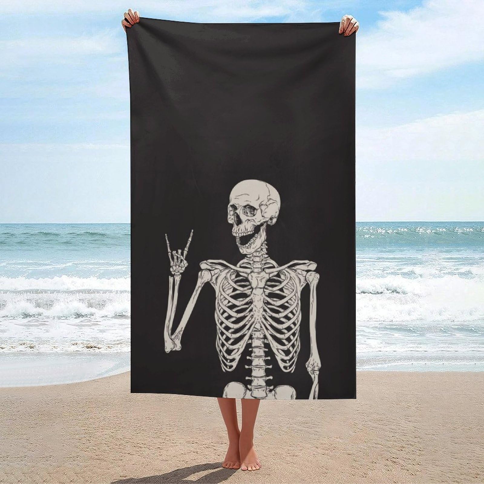 LEDFCVSU Beach Towel, Skull Bath Towel, Absorbent Towel for Swimming, Sports, Travel