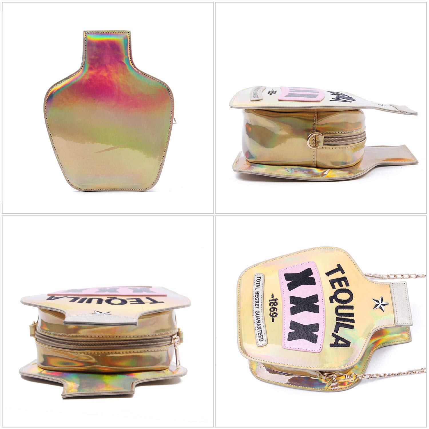 KUANG! Women Sparkling Bottle Shaped Shoulder Bags Elegant Laser Shinny Wine Shape Crossbody Purse Chain Handbags