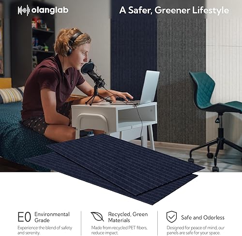 Miniatura 4 de Olanglab Paquete de 10 paneles acústicos de pared, 48 x 24 pulgadas por cada panel acústico, absorbentes de sonido, paneles de sonido decorativos