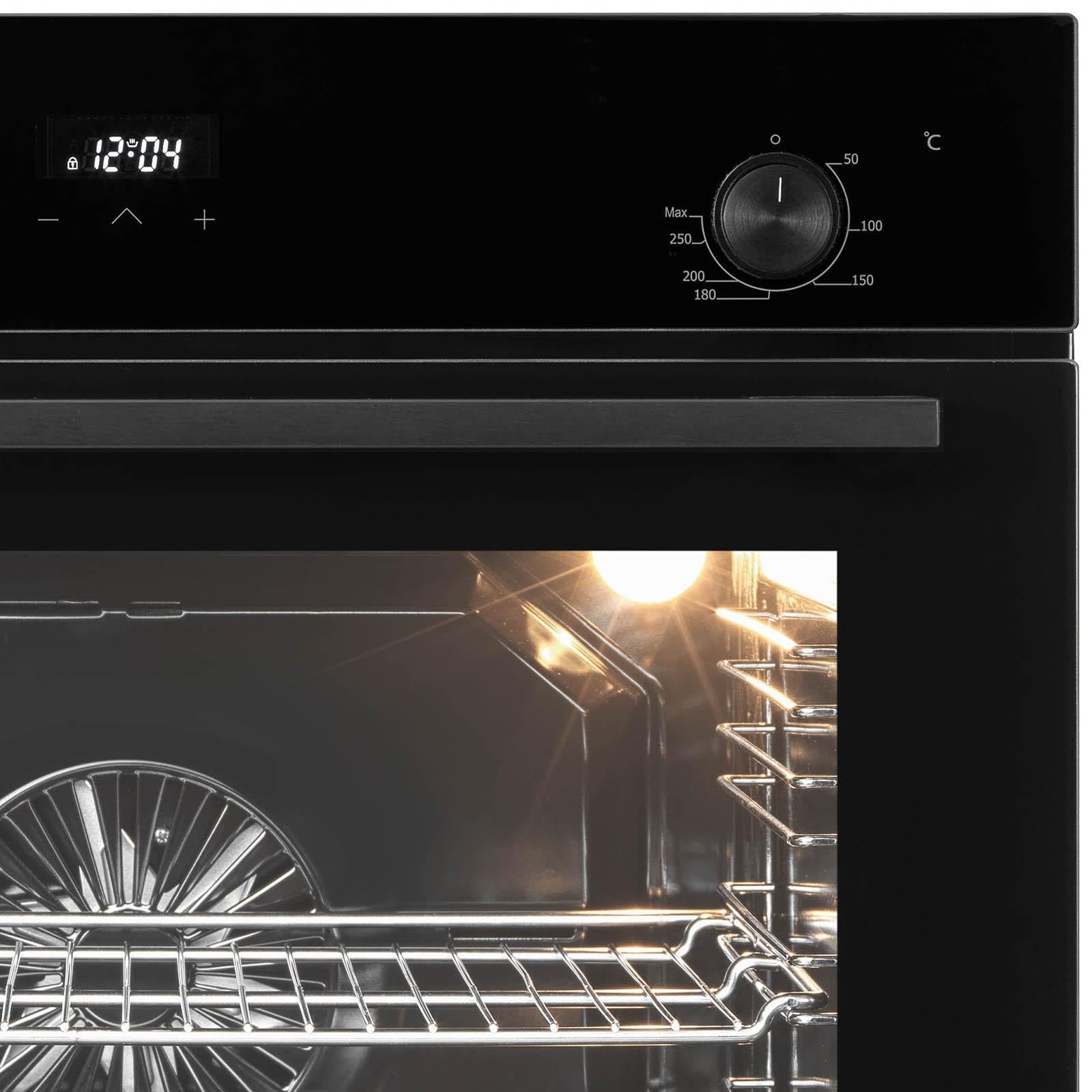 Oranier Einbau-Backofen 60 cm mit 9 Funktionen, versenkbaren Knebeln, 3D Heißluft, Ober-/Unterhitze, Umluft-Grill, Auftaufunktion, Timer, Vollglas-Innentür & CLEAN UP-Emaillierung