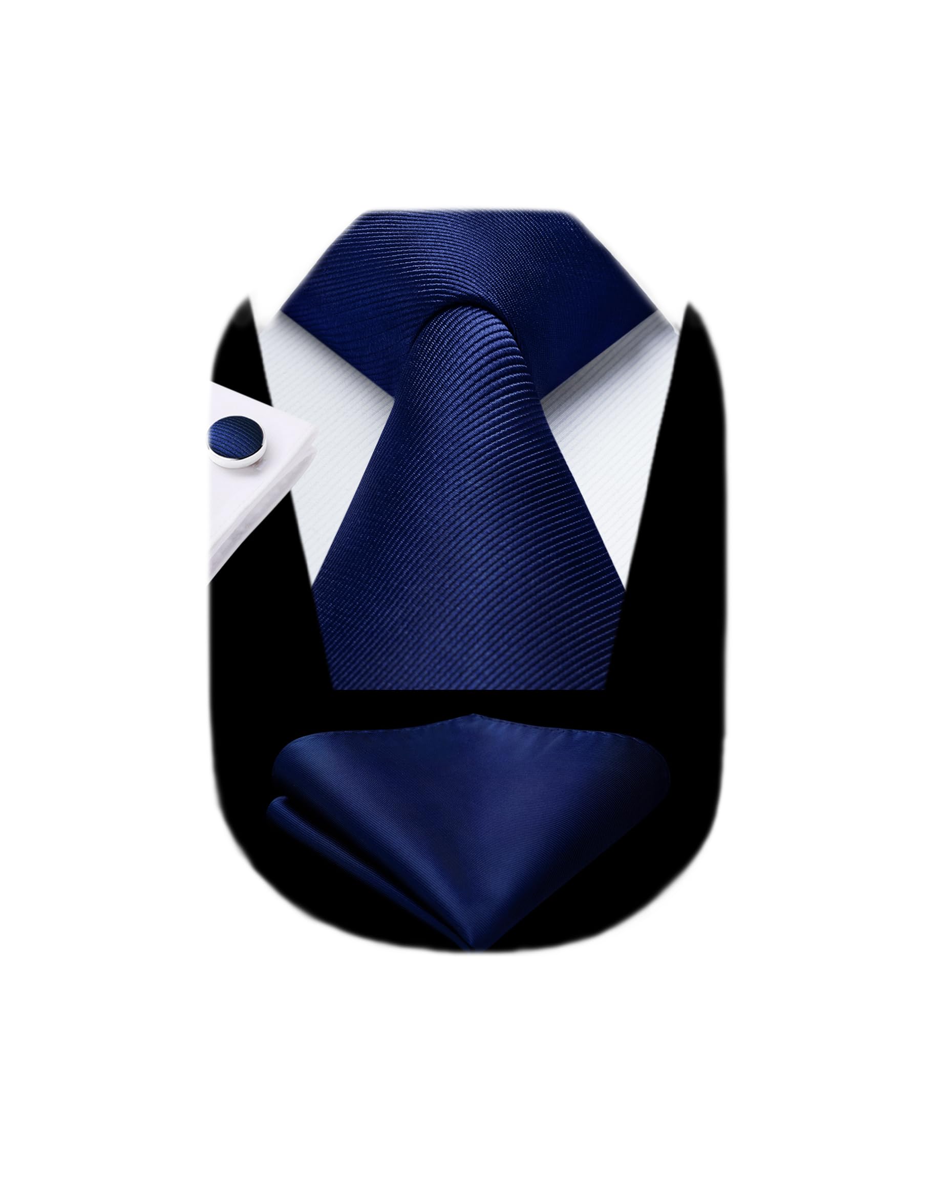 HISDERN Mens Solid Ties Formal Business Woven Tie and Pocket Square Cufflinks Set Classic Silk Satin Necktie Wedding