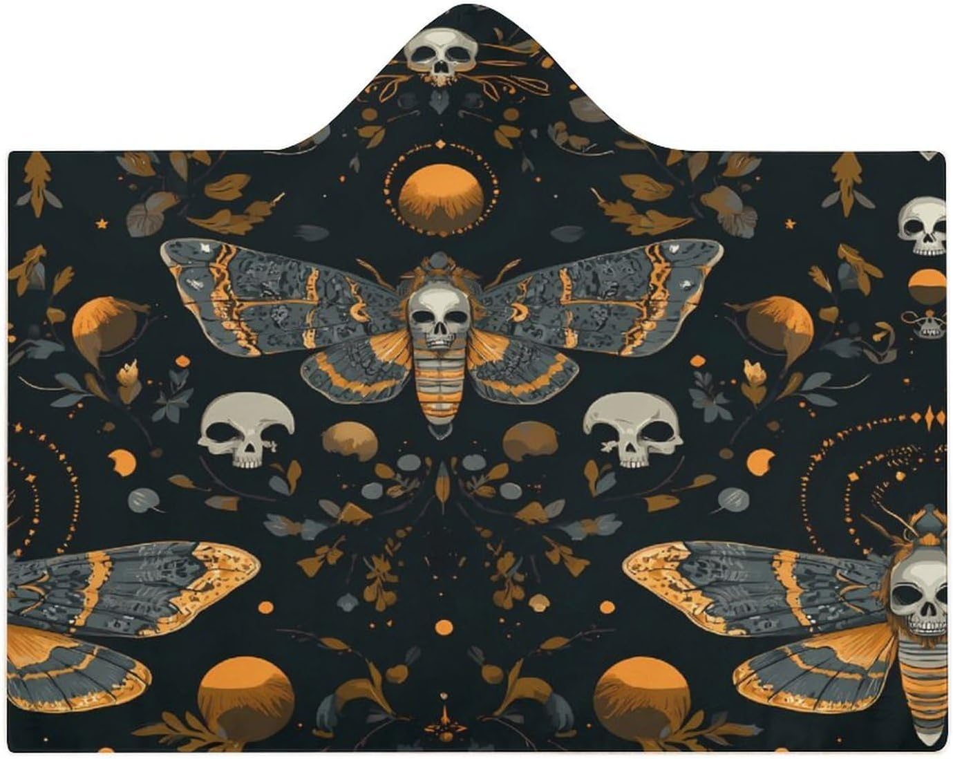 Death Moth And Flower Print Wearable Blanket Oversized Throw Cape | Cozy Hooded Blanket Gifts for Women Men