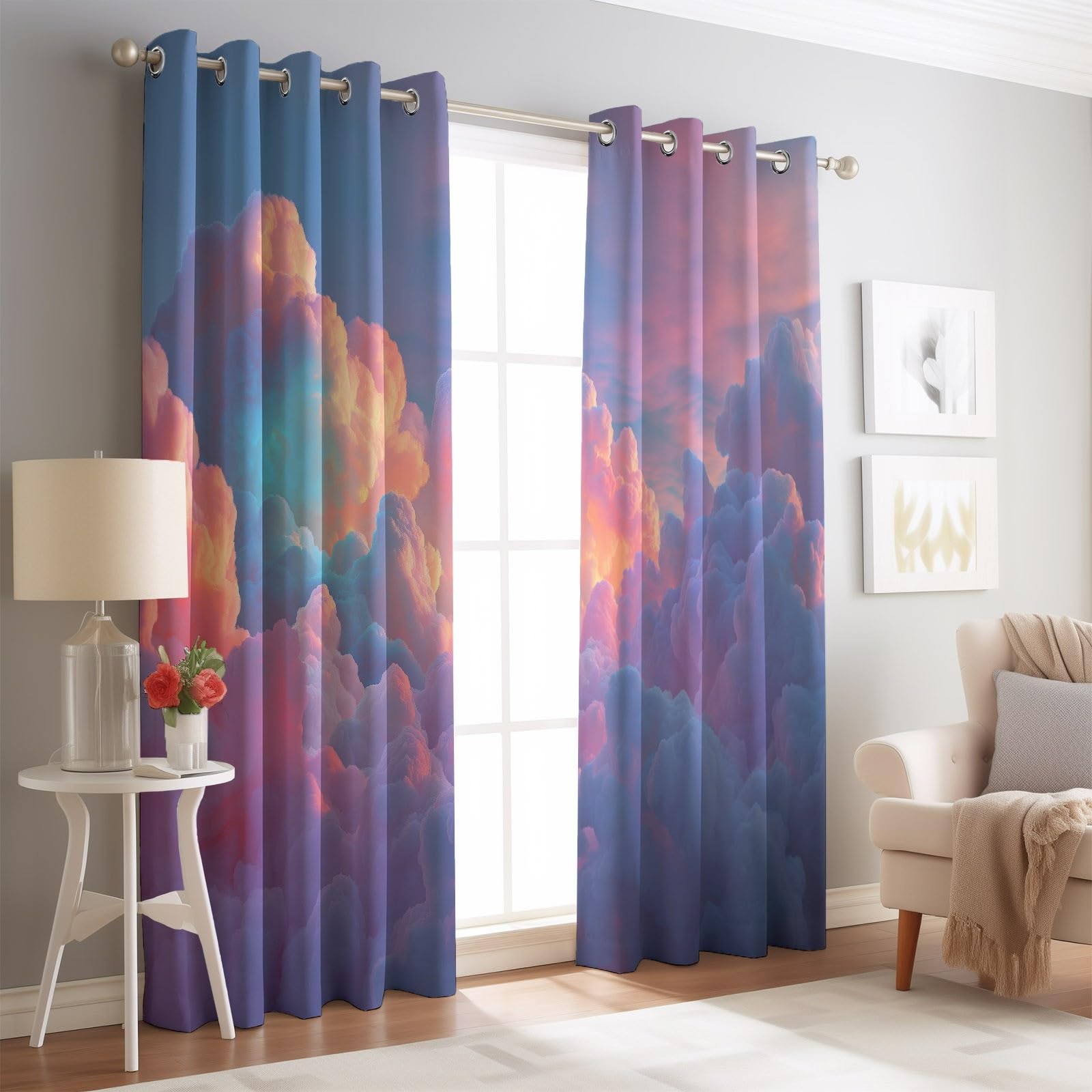 Rideaux Occultants 91.5L X 160H cm (2 Panneaux), Style Imprimé Nuages Oniriques Et Éthérés, Draperies Anti-Chaleur pour Chambre d'enfant, Rose