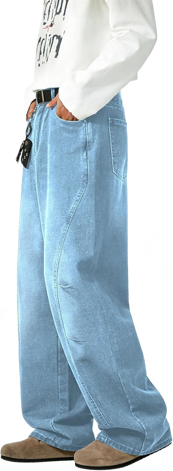 Mens Irregular Sutures Baggy Jeans Y2k Wide Leg Loose Fit Streetwear Denim Hip Hop Jeans - Image 4
