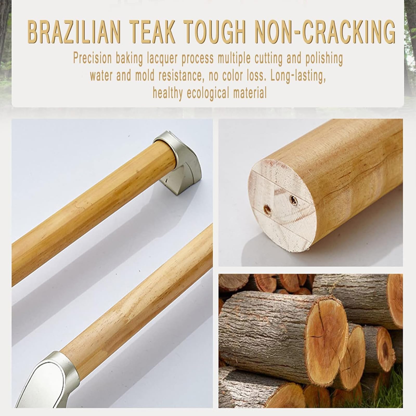 Barra di sostegno in legno per il bagno, antiscivolo, per anziani e disabili, impermeabile, per docce, scale e corridoi, 30 cm
