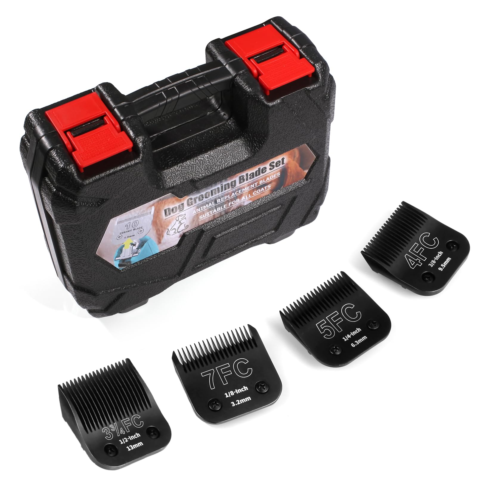 YAZIYIR 4-Pack Detachable Dog Grooming Steel Blades with Blade Case Holder, Compatible with Andis, Oster A5