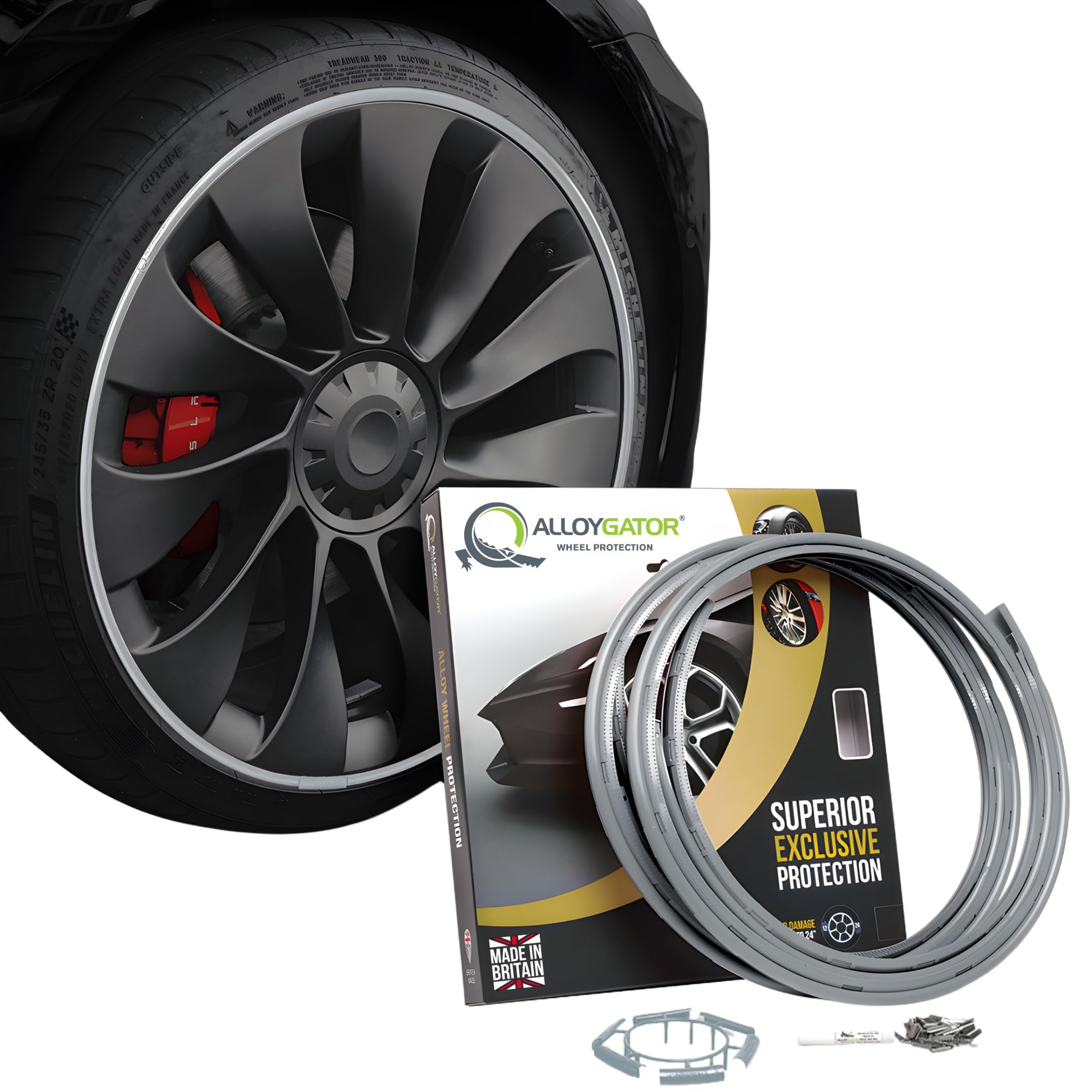 AlloyGator Protection Jantes Voiture Argent – Prévient Les Rayures et Éraflures de Bordure | S’adapte aux Jantes 24” | Compatible avec Tous Les Véhicules | Installation sans Colle | 15 Couleurs