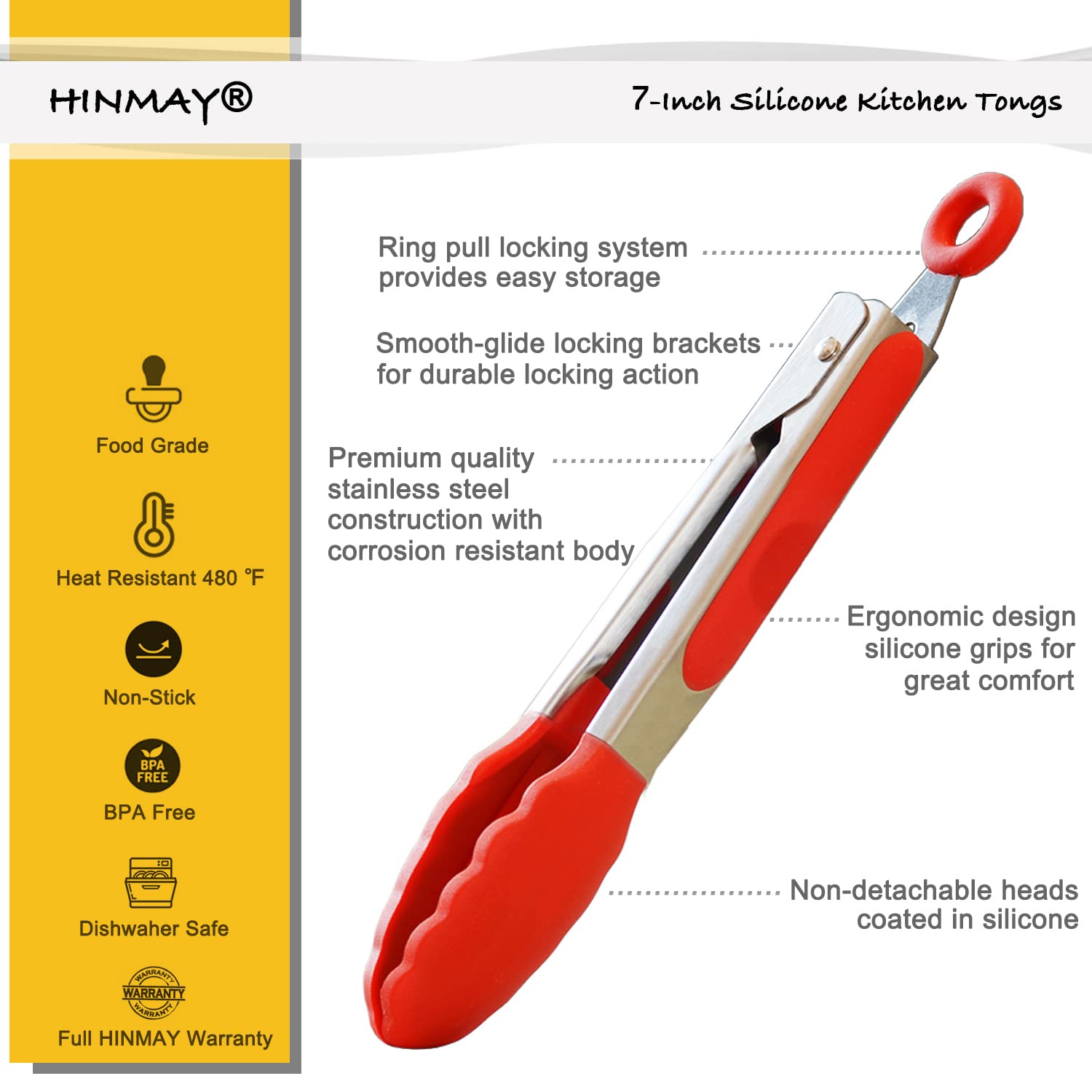 HINMAY Juego de 6 pinzas de cocina coloridas de 7 pulgadas con puntas de silicona, juego de 6 (rojo, azul, verde, rosa y amarillo)