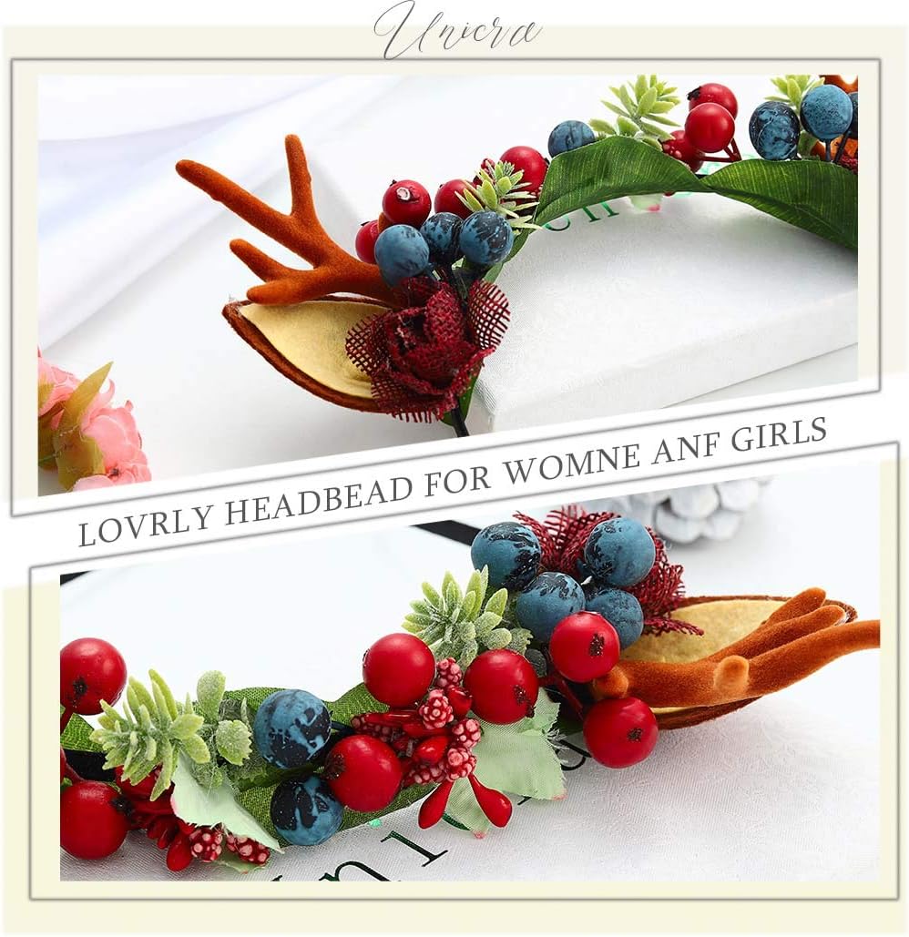 Unicra Christmas Headbands Reindeer Antlers Hair Band Holiday Xmas Hair Accessories for Adults and Women, Multicolor - Image 5