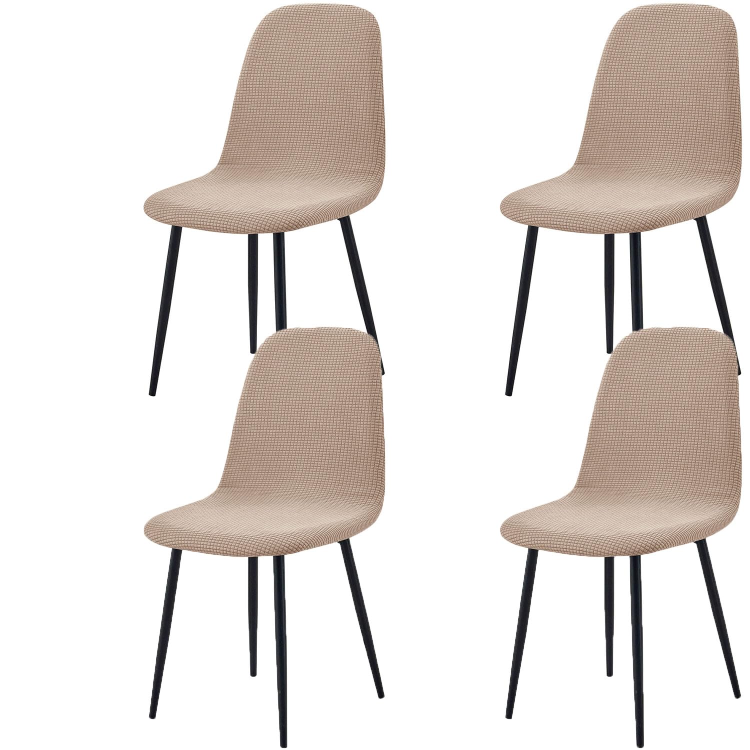 HACLEN Stretch Shell Chair Covers for Dining Chairs, Soft Jacquard Mid Century Modern Chair Protector, Washable Wrinkle-Free Armless Chair Slipcovers (Khaki,Set of 4)