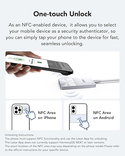 Miniatura 3 de Lexar TouchLock SSD portátil de 1 TB con autenticación de cifrado NFC de un solo toque, unidades externas de estado sólido USB 3.2 Gen2, soporte