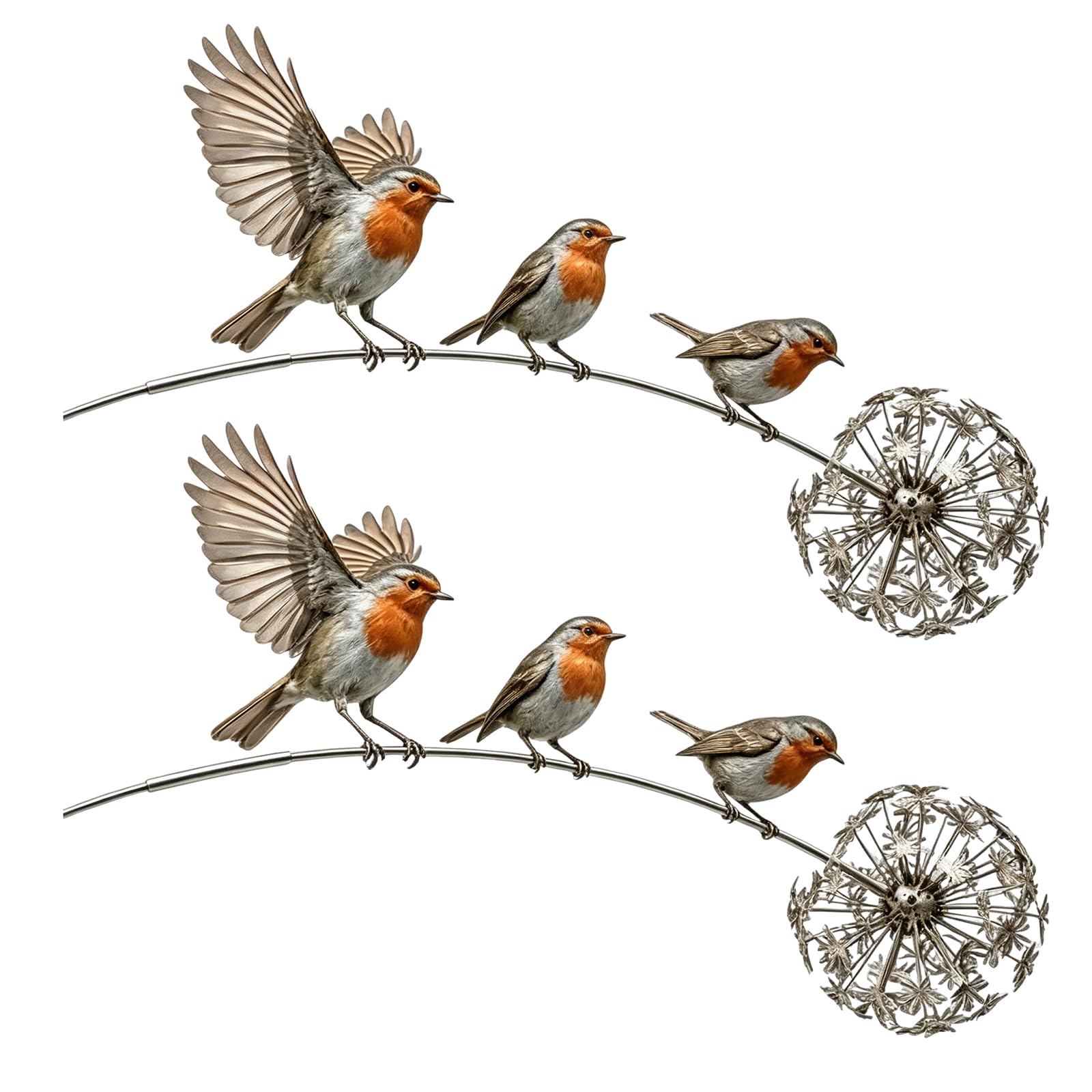 Robin Metal Garden Stake with Dandelion Accent, Three Birds Sculpture, Metal Robins Bird Garden Sculpture,60.96cm, Lawn Patio Flower Bed Yard Art Decoration (2)