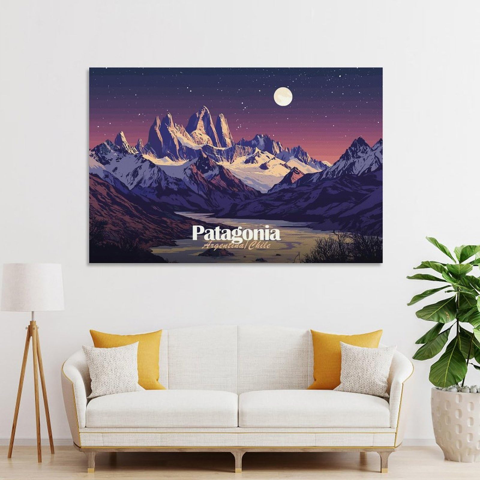 Junmoney Unframe-Style-23-1 Decorative Wall Artwork Patagonia Landscape At Night, 24X36inch(60X90cm), For New Homes, Bedrooms Or Workspaces, Canvas Artwork With Gifting Potential
