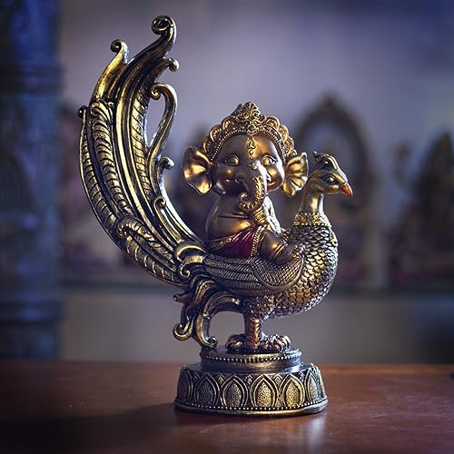 Miniatura 6 de Pacific Giftware Figura de resina hindú de elefante Dios Señor Ganesha en pavo real Señor del éxito