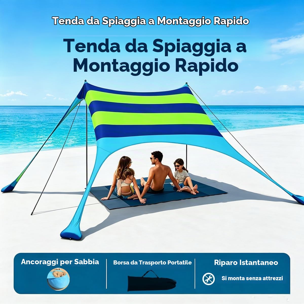 Spiaggia ombra tenda tenda da sole 4-5 persone protezione solare impermeabile blocco leggero ed elastico parasole tende da spiaggia