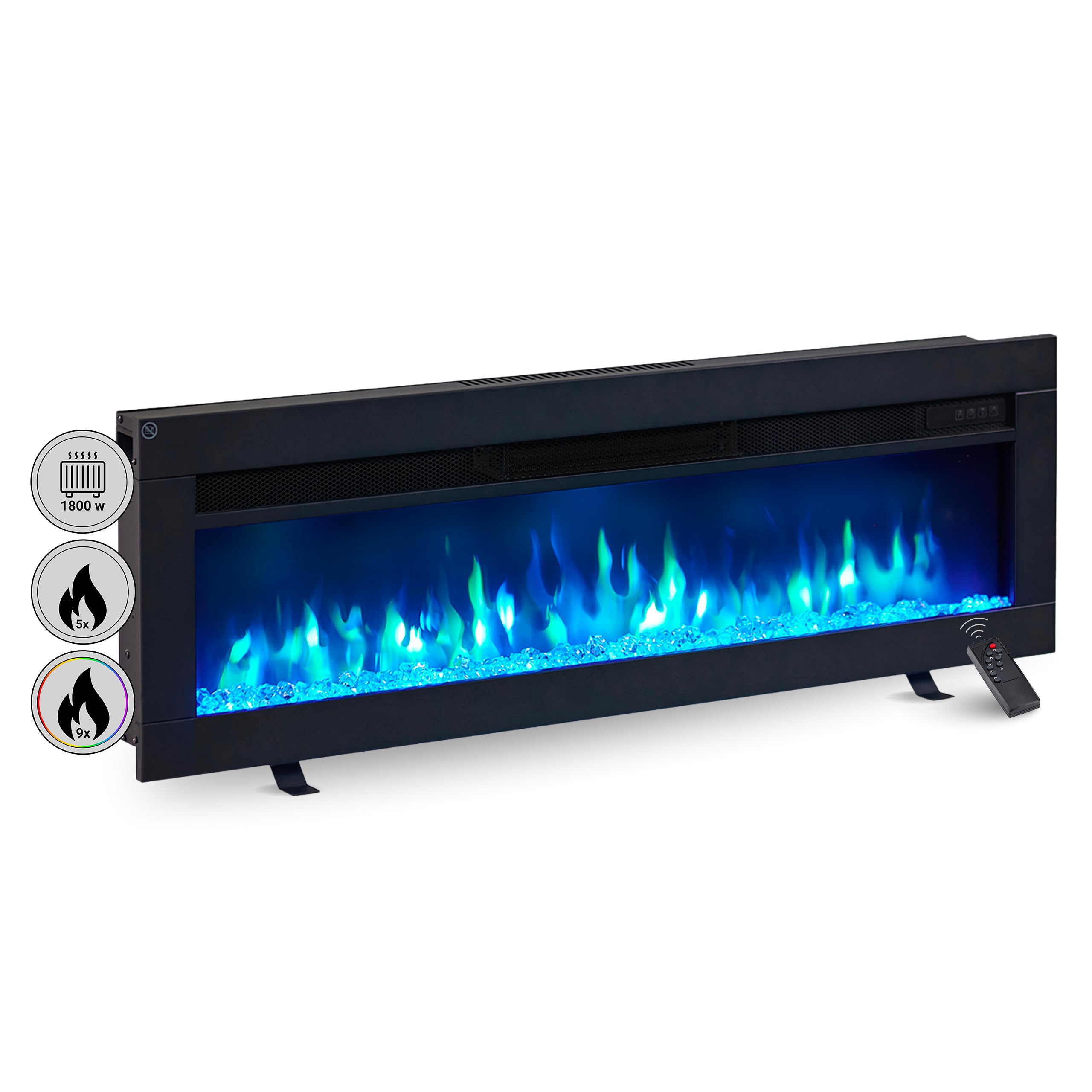 BALDERIA camino elettrico Agnes 40" | Camino da incasso con una potenza termica di 2000 W | Effetto fiamma 3D | Camino a inserto con telecomando, timer, termostato | Nero
