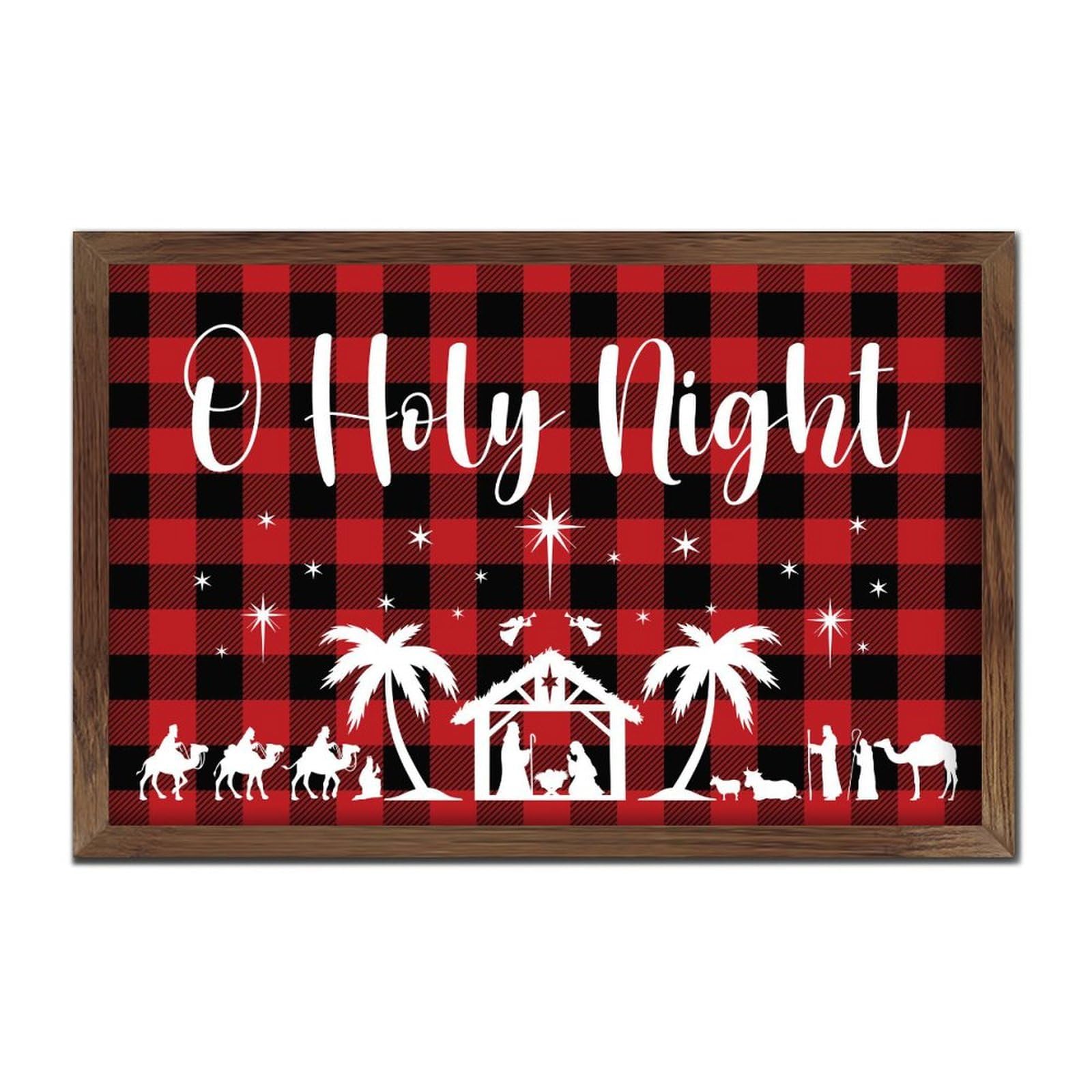 Panneau O Holy Night en bois chrétien 20x30 cm pour décoration de chalet