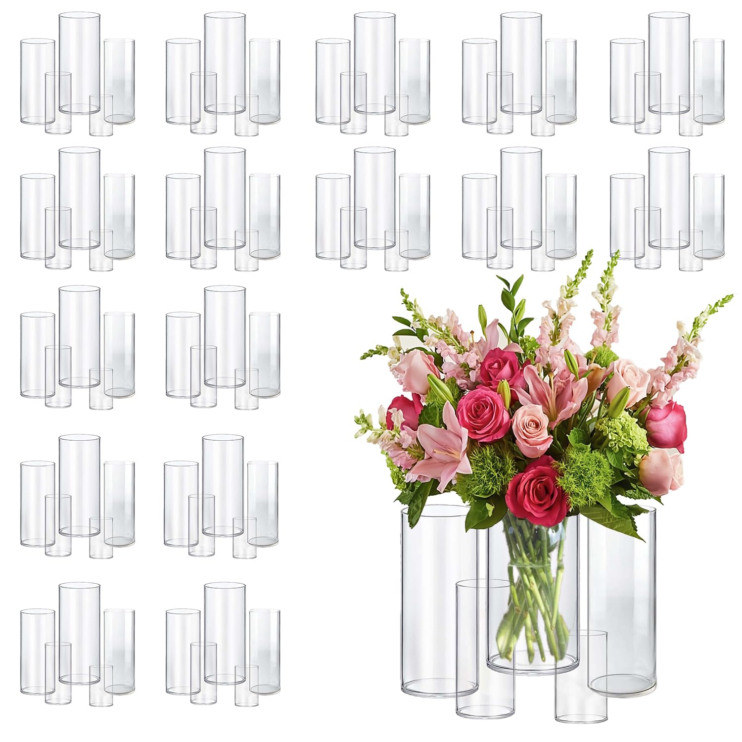 Photo 1 of OGEH Glass Vase Cylinder Vases for Centerpieces Clear 80pack-4+6+8+8+10inch