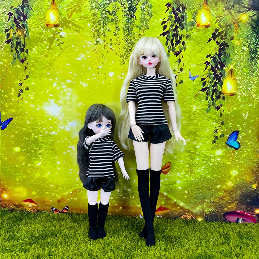 niannyyhouse 1/3 1/4 1/6 BJD vestiti per bambole bordeaux cappotto a righe t-shirt pantaloncini in pelle calzini con giuntura sferica accessori per bambole regalo per vestire (1/4BJD)
