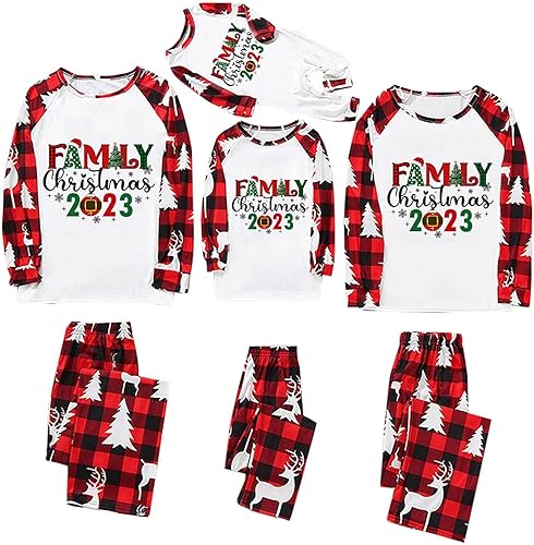 Pijamas de Navidad a juego para la familia, pijamas clásicos de Navidad a cuadros rojos, divertidos pijamas lindos conjuntos de ropa de dormir