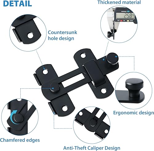 Miniatura 5 de Alise Cerradura de puerta de seguridad para valla de madera de granero MS9500-B, acero inoxidable SUS304 resistente, negro mate