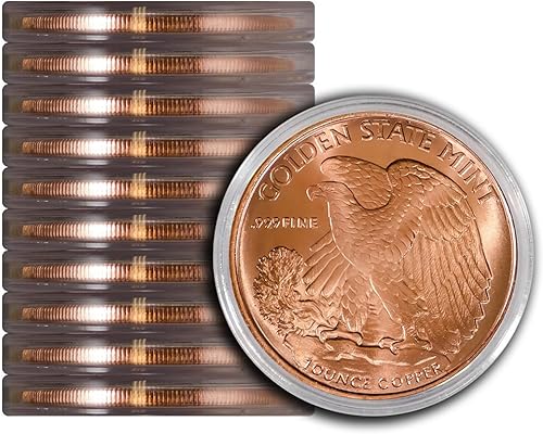 Miniatura 2 de Paquete de 10 medallones redondos de cobre Walking Liberty de 1 oz en cápsulas protectoras