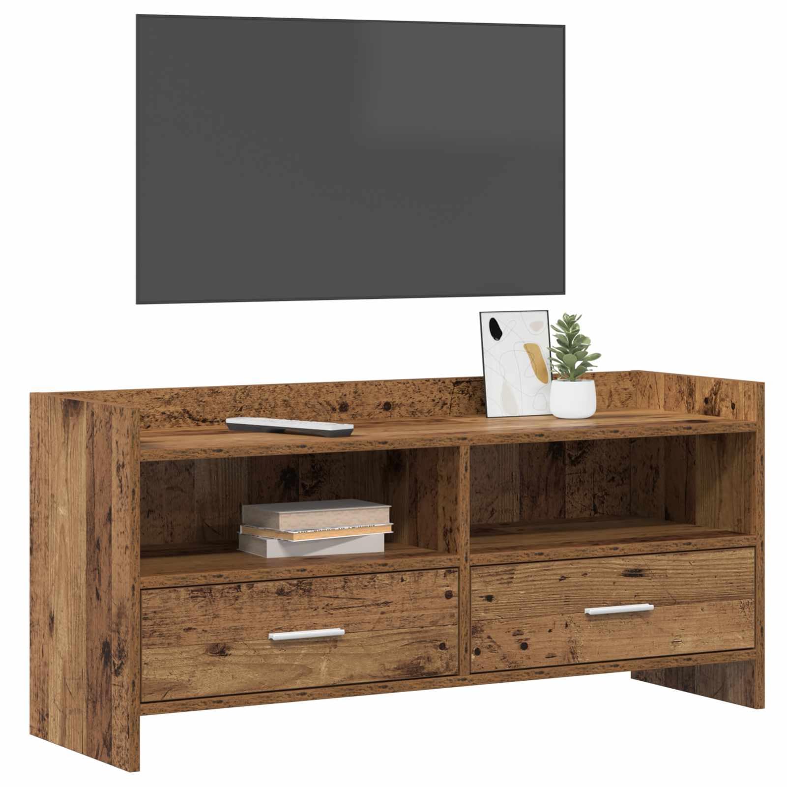 Gecheer TV-Schränk 100 x 33 x 47 cm Altholz Holzwerkstoff, Moderne TV Lowboard Fernsehschrank für Home-Cinema Gamerzimmer Wohnungen Büro8011161