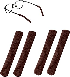 4pcs Eyeglass Ear Cushions, Knitted Cotton Anti Slip Temple Pads Eyeglass Temple Tips Eyeglass Ear Pads Eyewear Retainer Glasses Arm Sleeve for Sunglasses Glasses Reading Glasses (Brown)