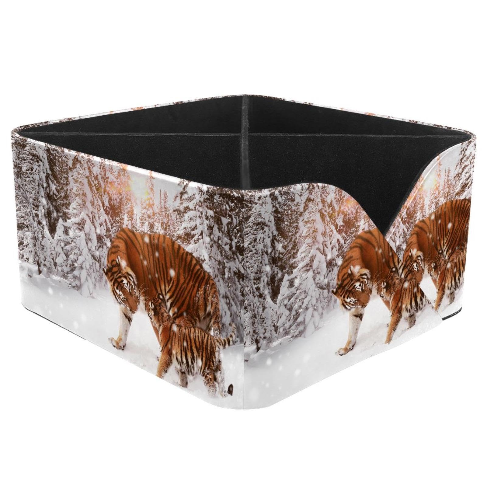 KengjuTesu Tigers Snow Forest Desktop Organizer Pen Holder, Rectangular Pencil Cup for Office, Study and Makeup Stations