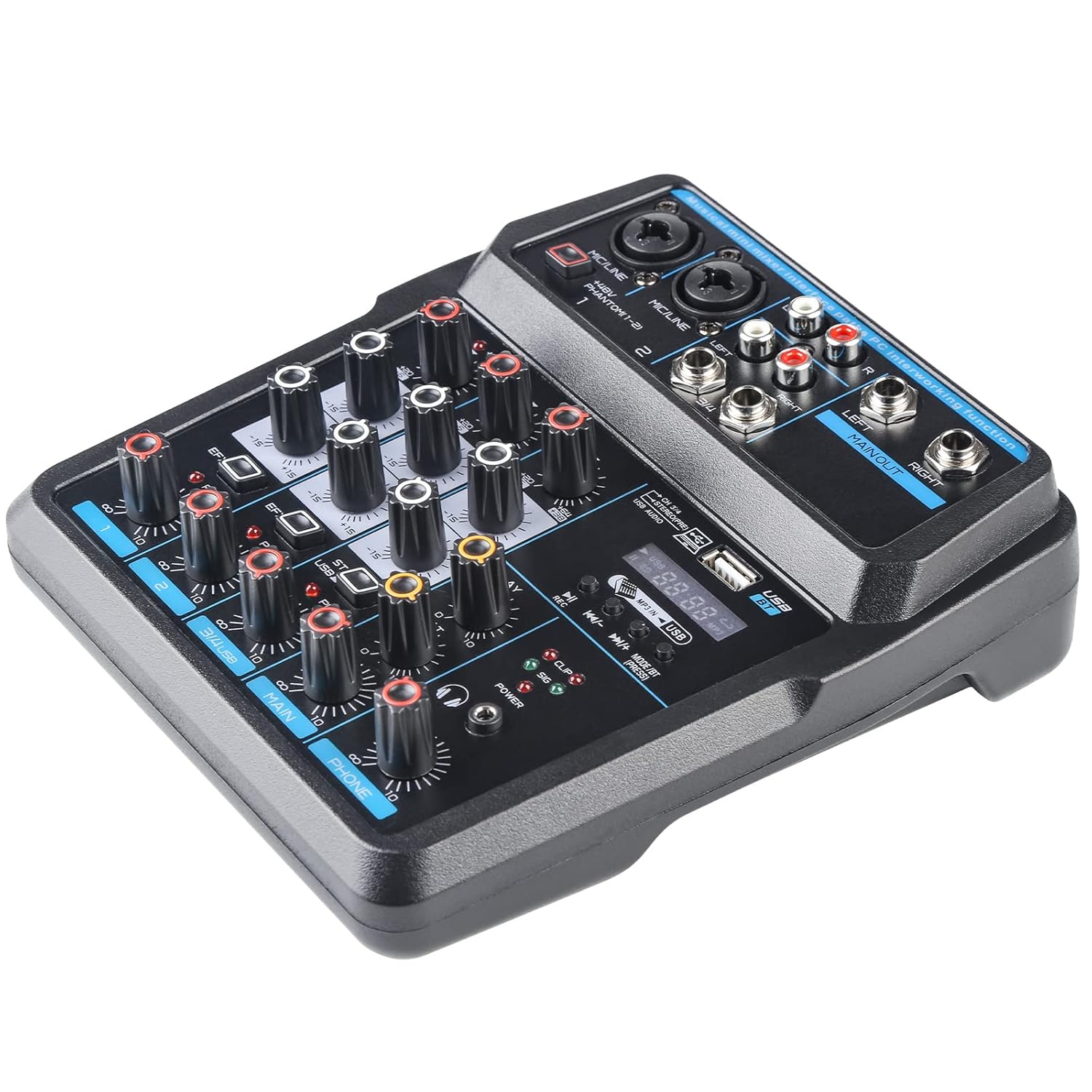 Mixers Audio 4 Channel Mixer, Dj Mixer Board Mixer Audio Bluetooth MP3