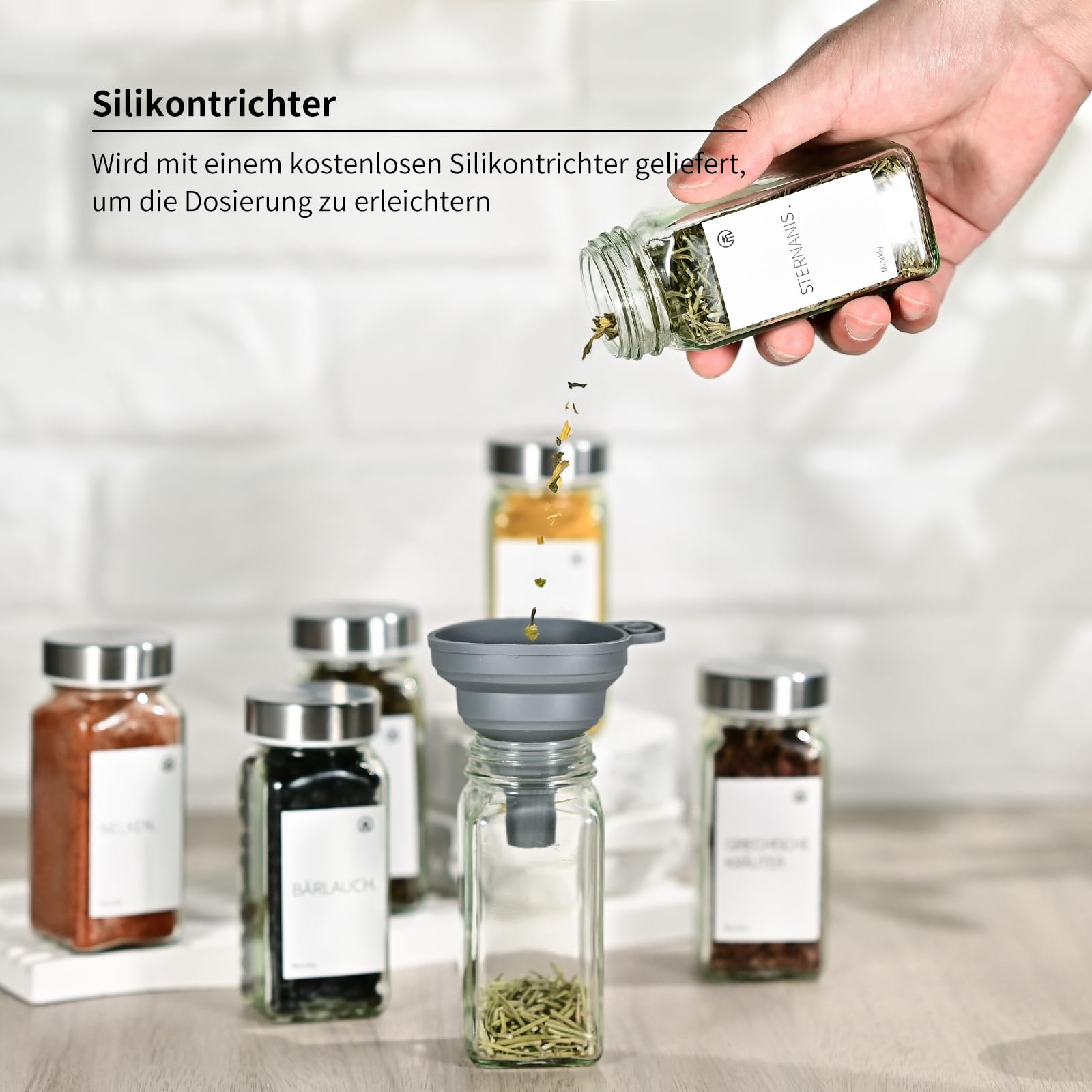 Set 6 Barattoli Per Spezie Kela Fidelis - Con Inserti Shaker A Fori Fini E Grossi, Coperchio In Acciaio Inox, Vetro 70 Ml
