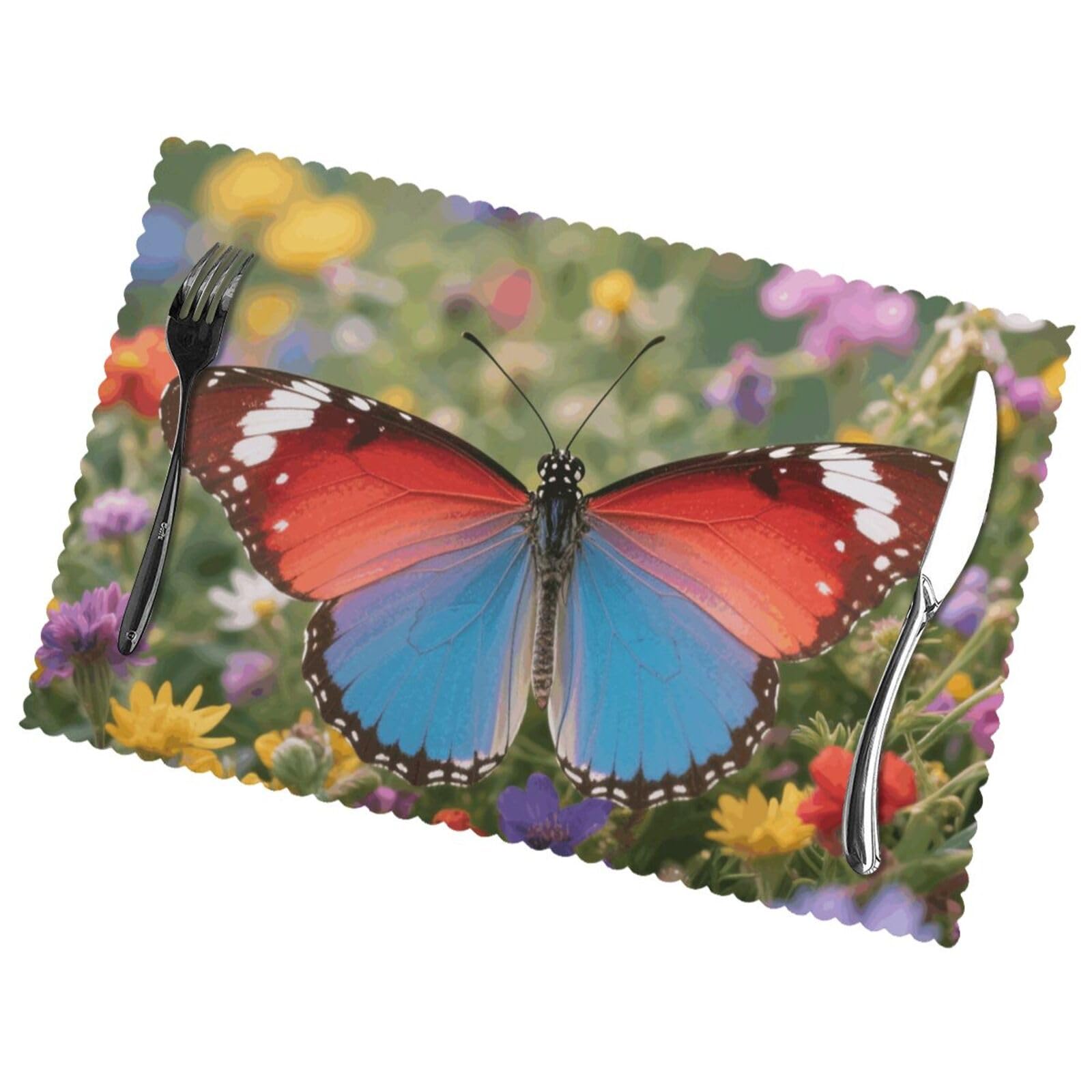 12x18 Inchplacemats Set of 6, Butterfly Place Mats for Kitchen Dinning, Heat Resistant Anti Slip Table Mats, Waterproof Washable Placemat for Indoor Outdoor Party Kitchen Dining Table Décor