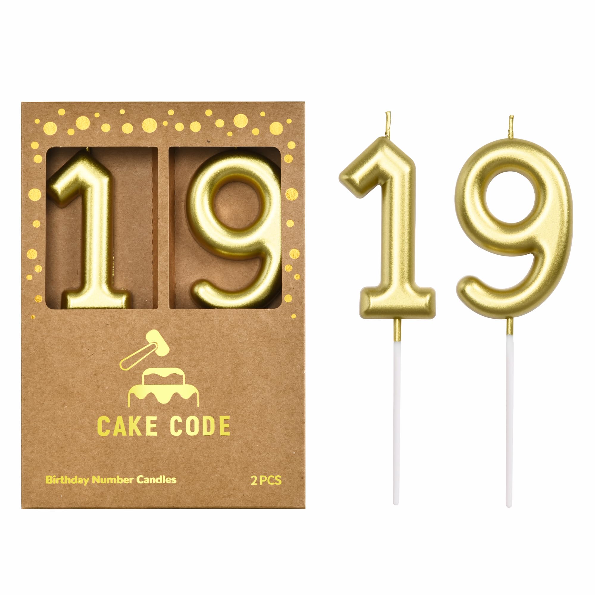 Velas clásicas de cumpleaños con número 19 de oro de 2.76 pulgadas, velas de números dorados, velas de números de pastel, celebración de fiesta