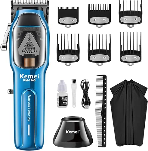 KEMEI KM-1763 - Cortadora de pelo profesional para hombres, kit de corte de pelo y barba, recortadora de pelo y barba, recortadora de peluquería