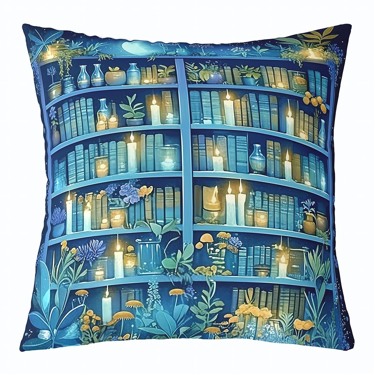 Housse de coussin bleue motif floral 40x40 cm en tissu double face haute qualité