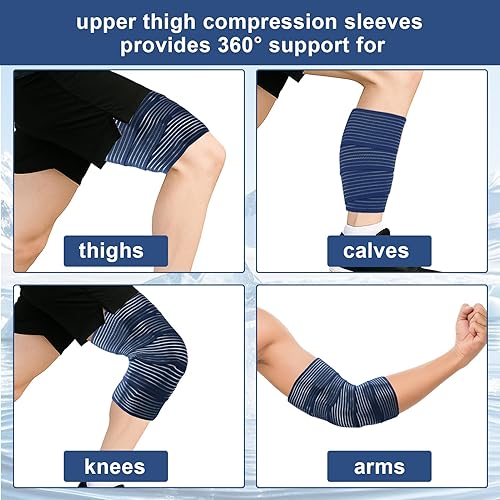 Miniatura 5 de 2 bandas de compresión para isquiotibiales y muslos, soporte ajustable para muslos para hombres y mujeres, manga de compresión versátil para