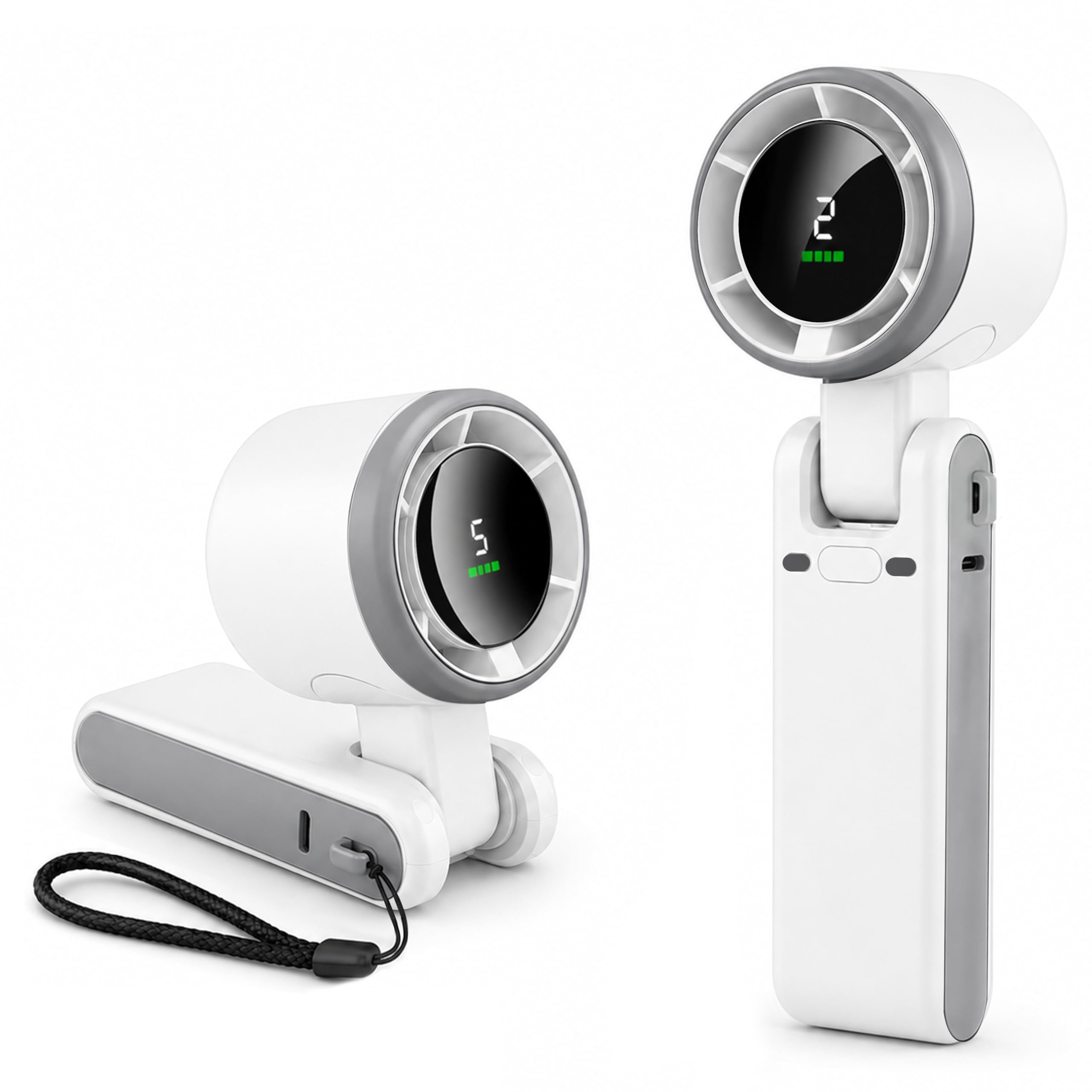 EcoNour Portable Handheld Turbo Fan - 5 Gear High Speed 4000mAh Rechargeable Mini Personal Hand Fan Blow Cold Air, Battery Operated Travel Essentials, Holiday Gifts for Women, Men - White