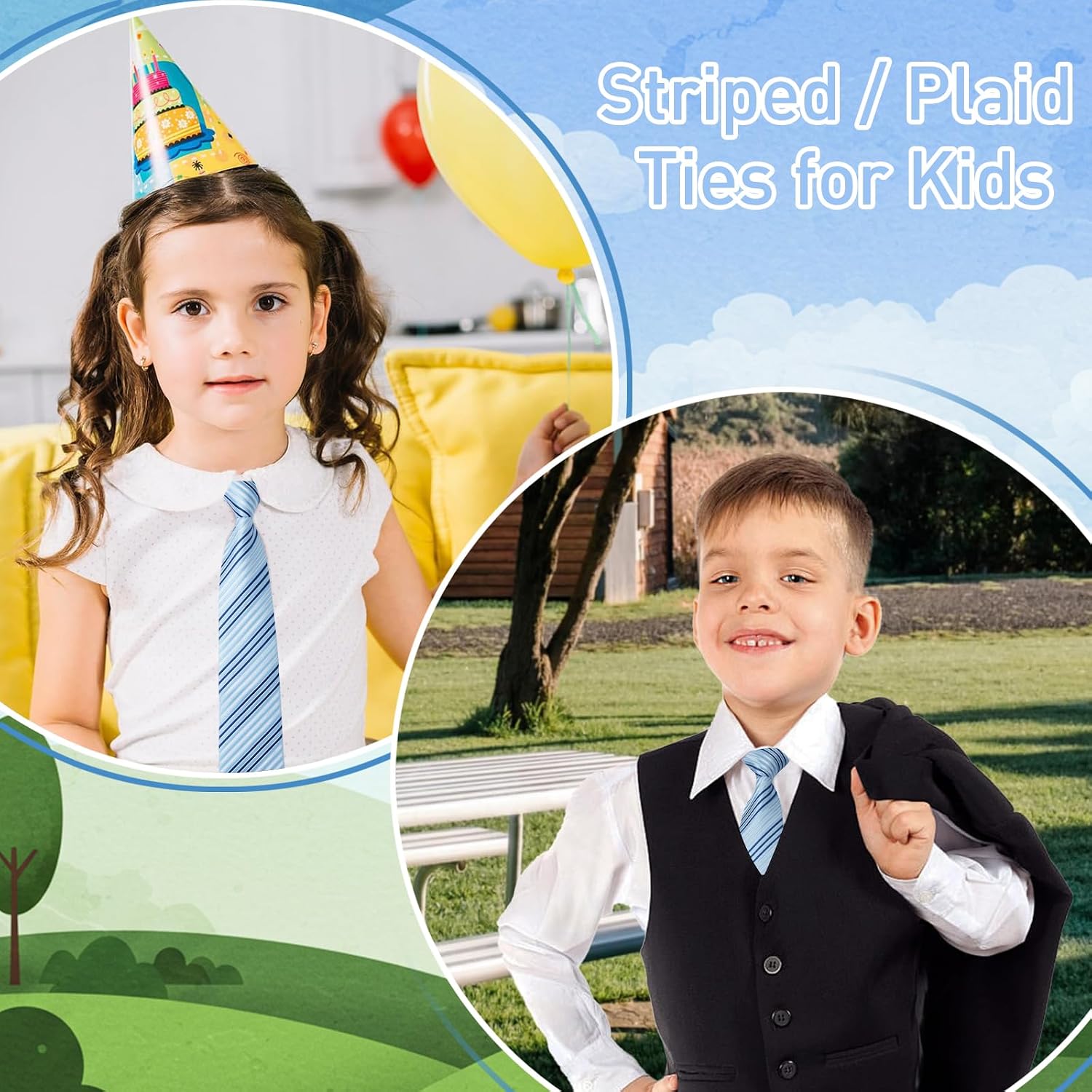 Enlision Boys Ties Striped Pre-Tied Plaid Kids Necktie for Age 8-12 Adjustable Woven Formal Toddler Tie Wedding School