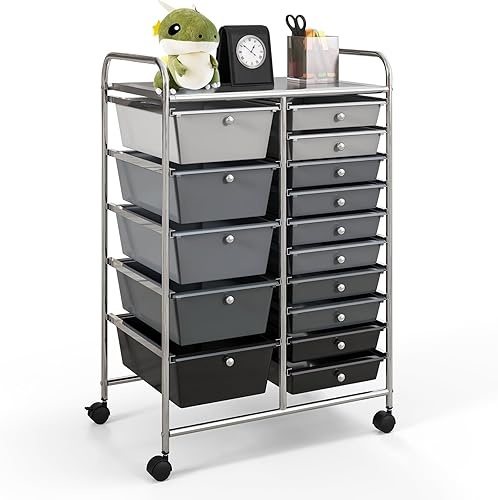 Carrito de almacenamiento con ruedas de 15 cajones, carrito de almacenamiento móvil con ruedas bloqueables para manualidades, herramientas,