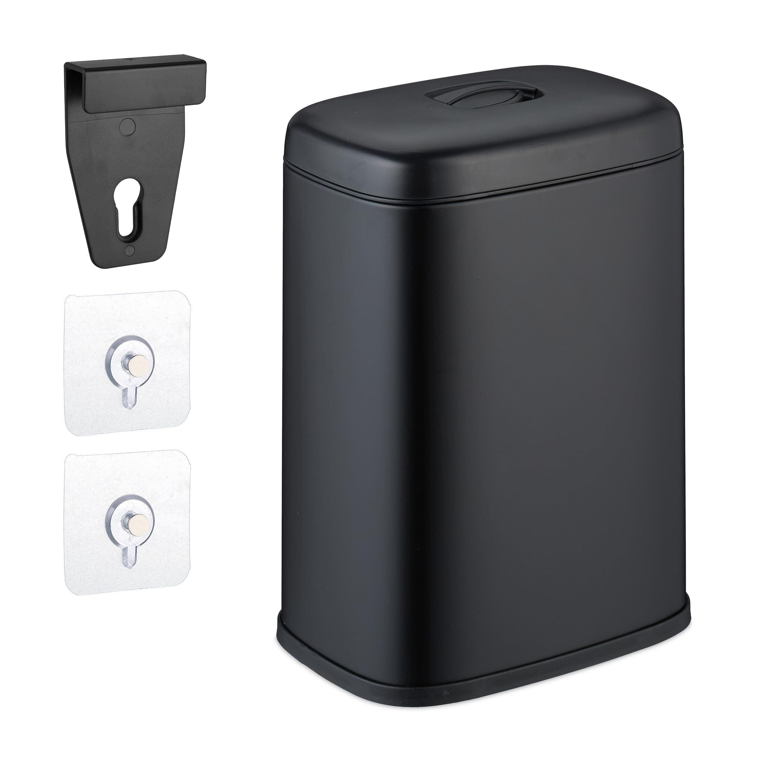 Relaxdays Hanging Kitchen Waste Bin, 5 L, Rubbish Container, Lid, Plastic, Bathroom Dustbin, 29 x 21.5 x 16.5 cm, Black