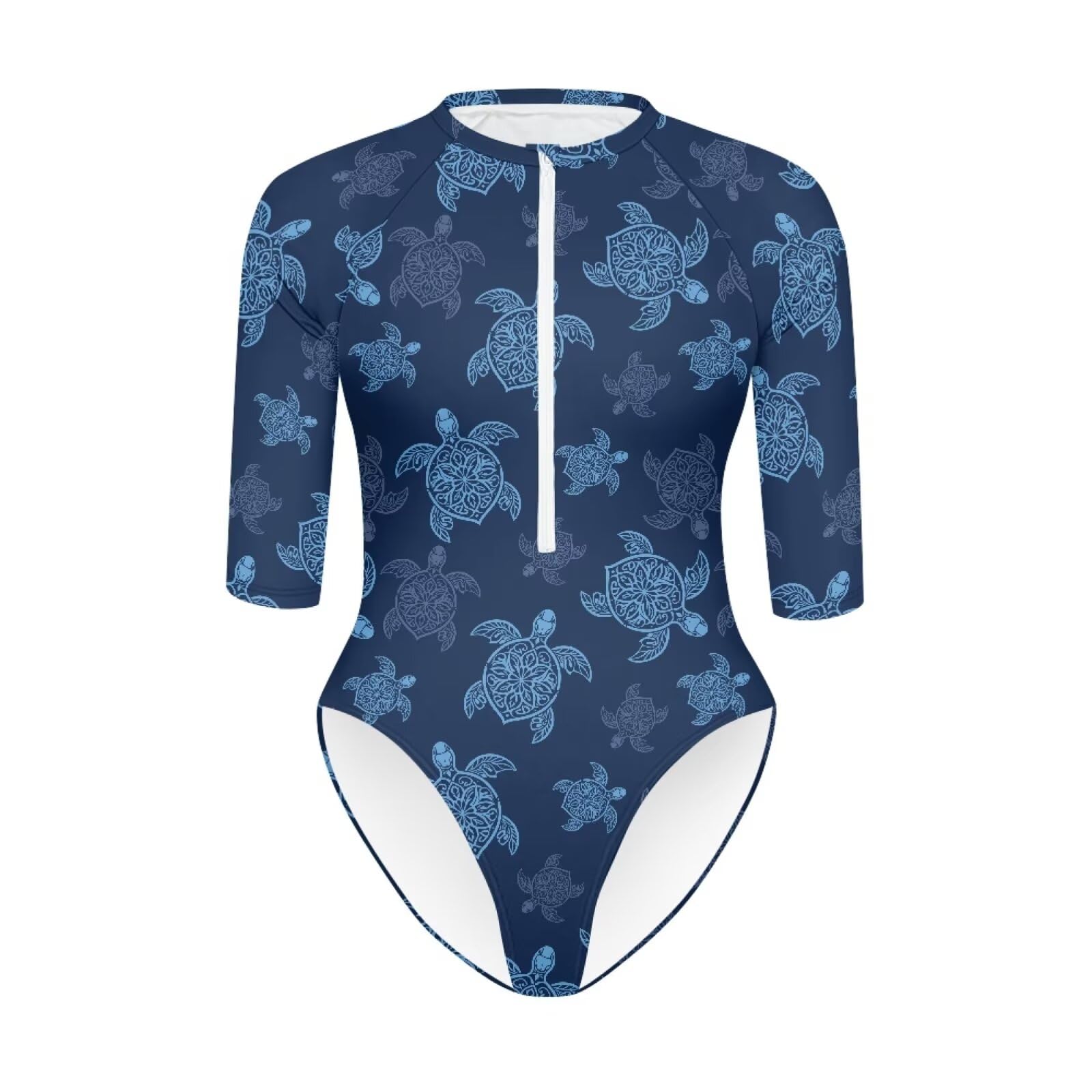 Belidome Maillot de bain une pièce femme demi-fermeture éclair manches 3/4