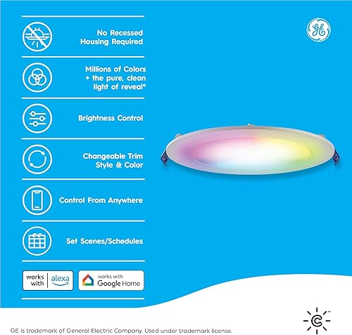 Miniatura 2 de GE CYNC Reveal HD+ Wafer Smart LED Downlight Fixture, luces que cambian a todo color, luces LED WiFi y Bluetooth, funciona con Google Home y Tienda