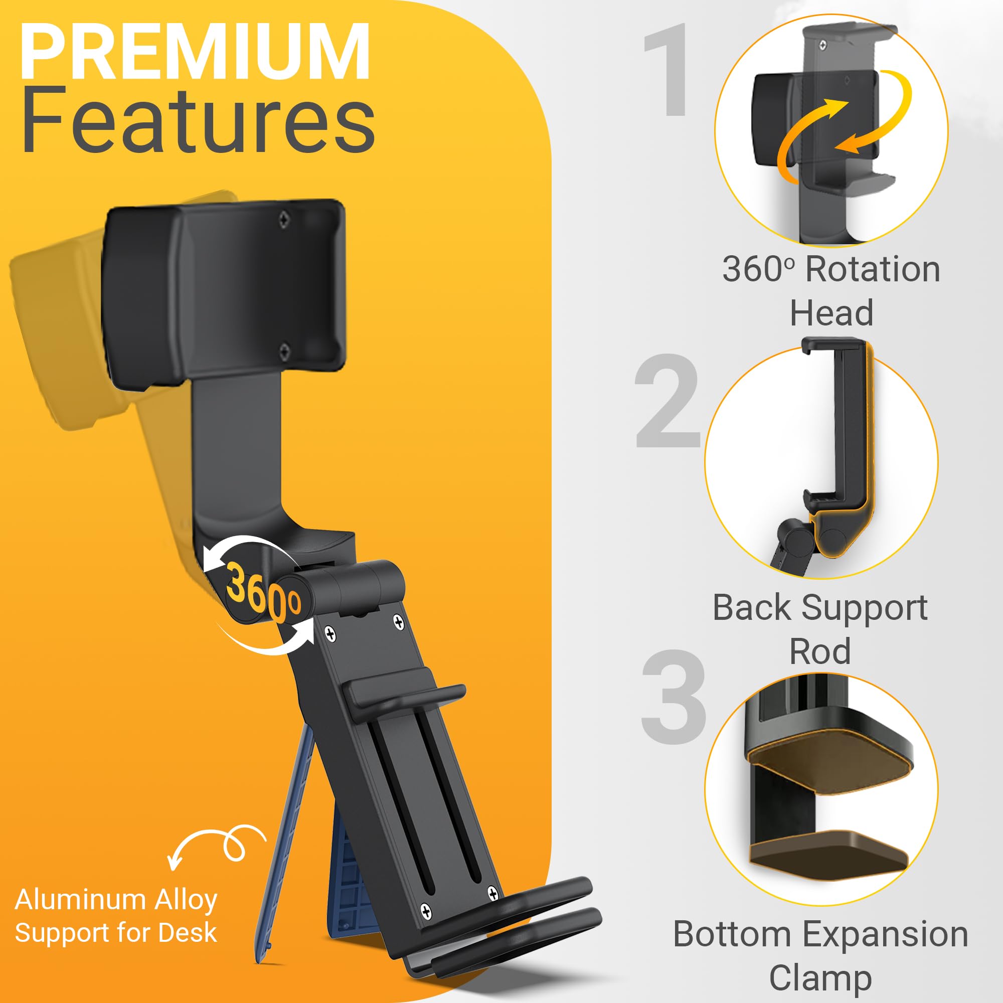 Universal Airplane Phone Holder With 360 Degree Rotation - Spring Grip Clip Mount For Airplane Tray Tables, Seat Backs & Travel Use - Fits All - View #3